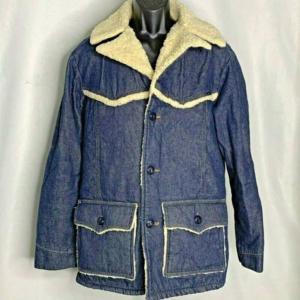 Vtg 60s Sears Denim Ranch Jean Jacket 42t Sherpa